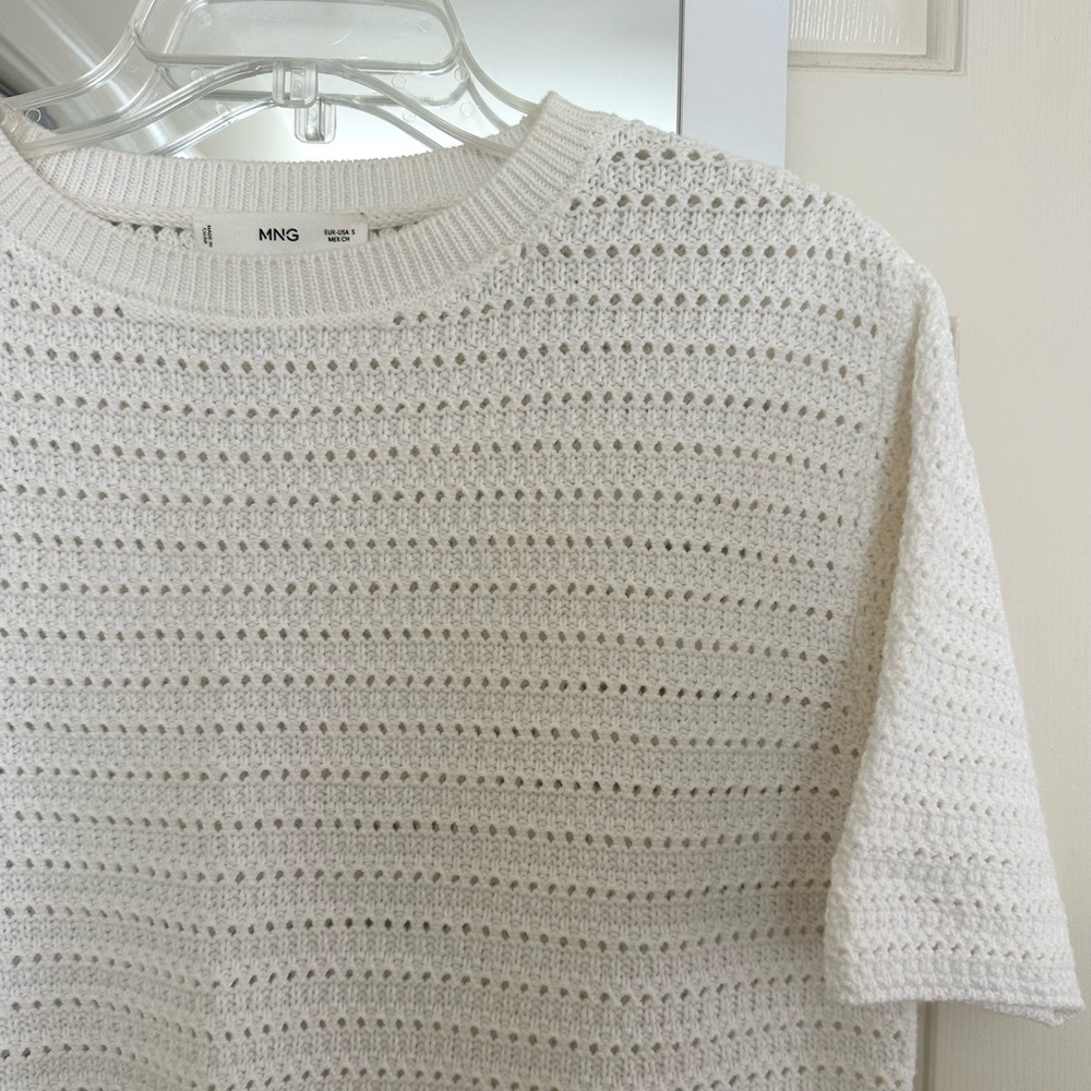 MANGO Cropped Knit Short Sleeve Sweater